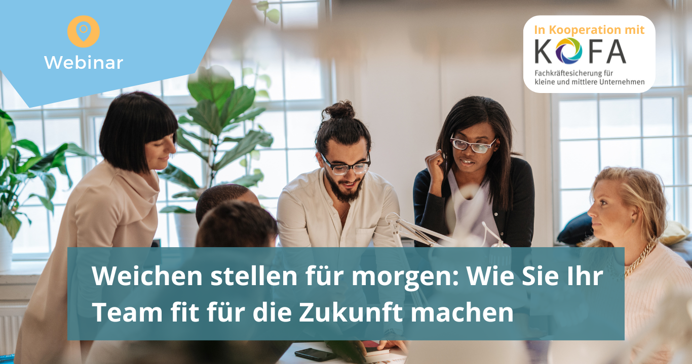 Bild Gruppe von Menschen um Tisch, Titel: Webinar Veränderungsmanagement Wie Sie Ihr Team fit für die Zukunft machen