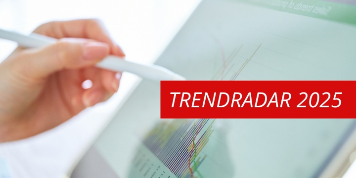 Trednradar 2025 Hand mit pen und Diagramm