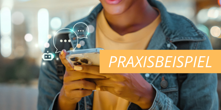 Symbolbild Frau mit Hansy , Schriftzug Praxisbeispiel