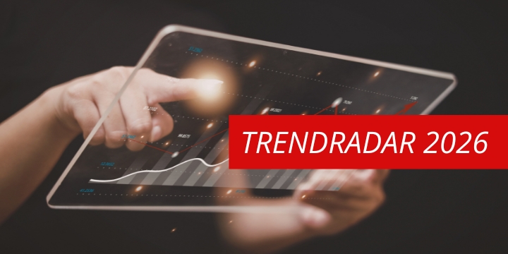 Hand auf einem transparenten Display Trendradar 2026
